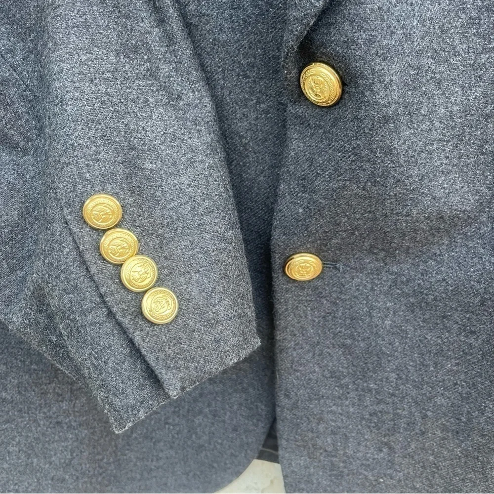 JD Christopher Vintage Men 42R Gold Button/Gray Wool Sport Coat Blazer Jacket